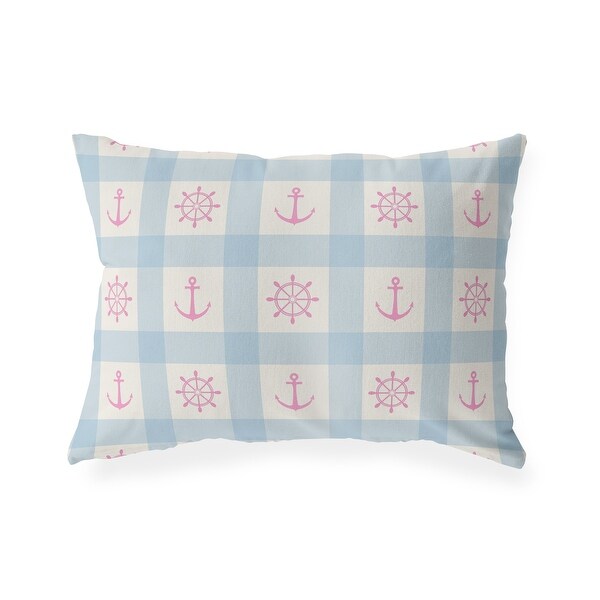 ANCHOR GALORE LIGHT BLUE AND PINK Indoor Outdoor Lumbar Pillow By